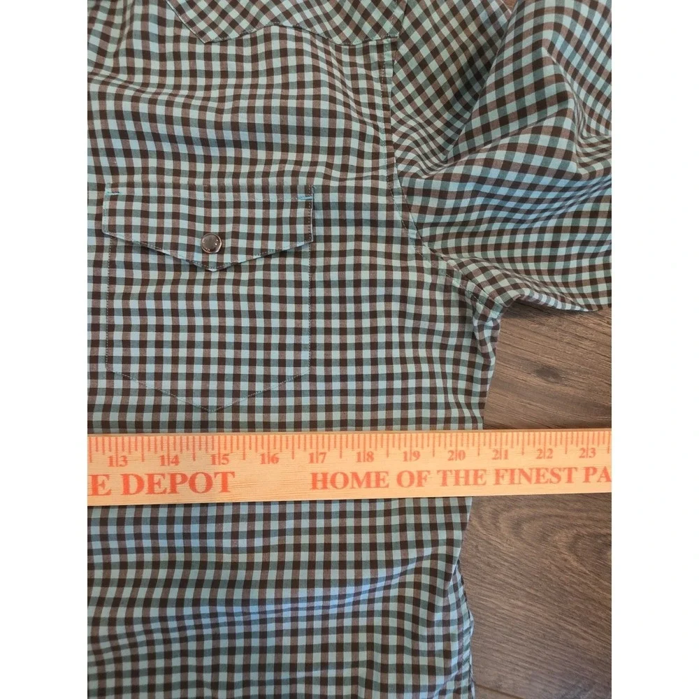 Men's‎ sz M Banana Republic Slim Fit Western Gingham Snap Front Shirt Blue Brown
